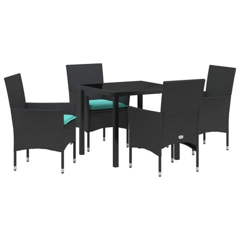 Zestaw stół i krzesła z poduszką 5 pcs Czarny Rattan PE