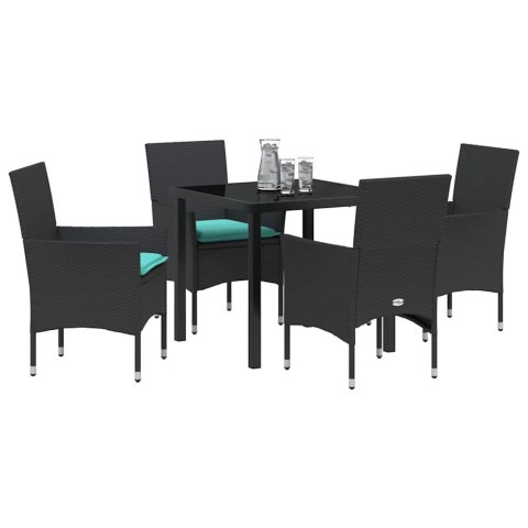 Zestaw stół i krzesła z poduszką 5 pcs Czarny Rattan PE