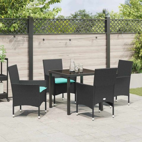 Zestaw stół i krzesła z poduszką 5 pcs Czarny Rattan PE