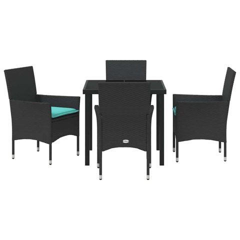 Zestaw stół i krzesła z poduszką 5 pcs Czarny Rattan PE