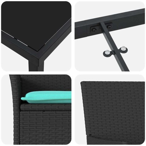 Zestaw stół i krzesła z poduszką 5 pcs Czarny Rattan PE