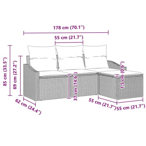 Zestaw Sof z poduszką 4 pcs Brązowy polirattan