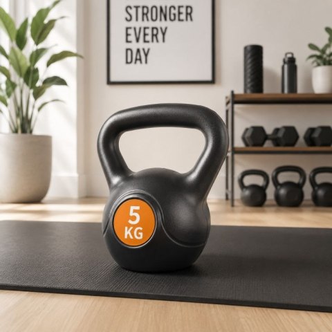 Kettlebell 5 kg, plastikowy z wypełnieniem cementowym