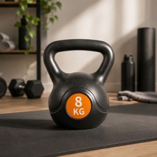 Kettlebell 8 kg, plastikowy z wypełnieniem cementowym