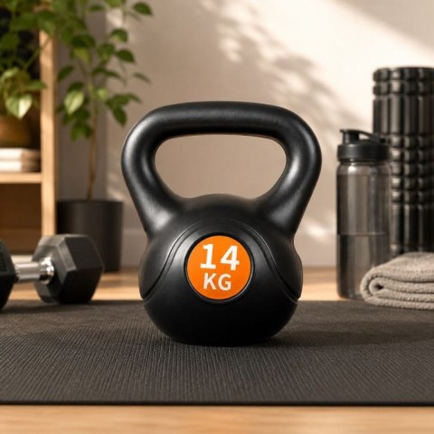 Kettlebell 14 kg, plastikowy z wypełnieniem cementowym
