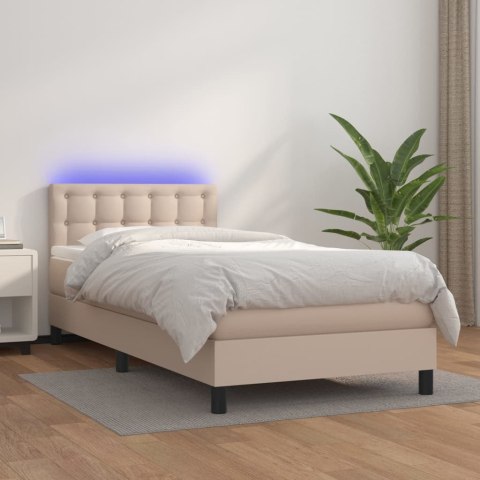 Łóżko kontynentalne, materac i LED cappuccino ekoskóra 90x200cm