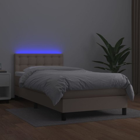 Łóżko kontynentalne, materac i LED cappuccino ekoskóra 90x200cm