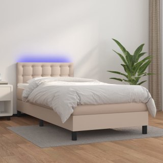 Łóżko kontynentalne, materac i LED cappuccino ekoskóra 90x190cm