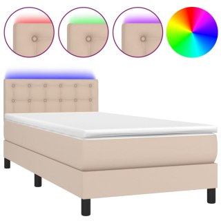 Łóżko kontynentalne, materac i LED cappuccino ekoskóra 90x190cm