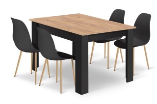 Zestaw Stół NP 120x80cm Craft + Czarny + 4 krzesła WAT czarne / nogi naturalne