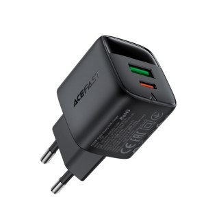 Ładowarka sieciowa z wyświetlaczem USB-A USB-C GaN PD 35W - czarna