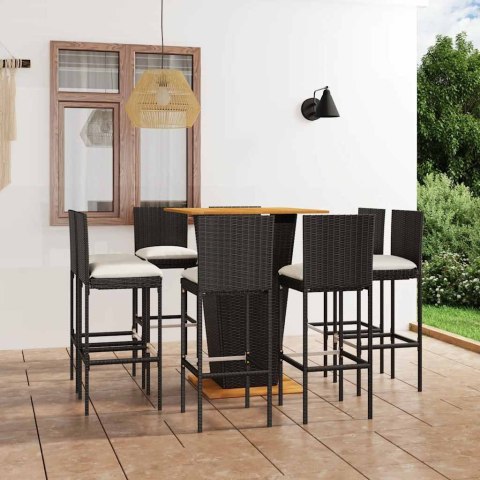 9-cz. zestaw barowy do ogrodu, z poduszkami, rattan PE, czarny