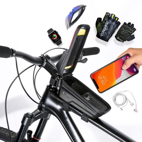Torba rowerowa na ramę z miejscem na telefon 1l - czarna