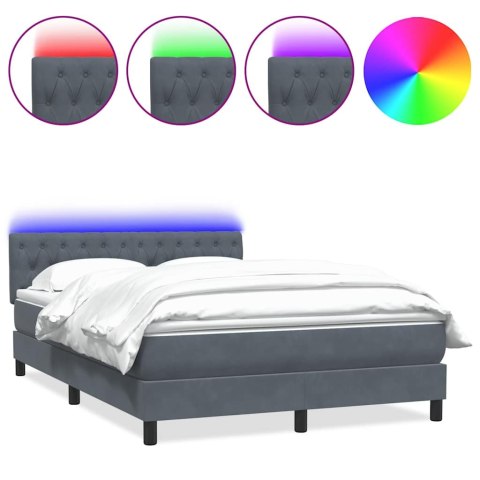 Łóżko kontynentalne z materacem i LED, ciemnoszare, 160x210cm aksamit