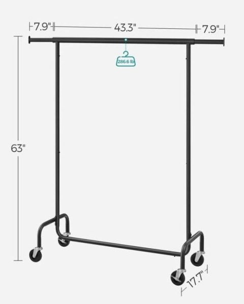 Mobilny wieszak na ubrania, czarny, nośność 130 kg