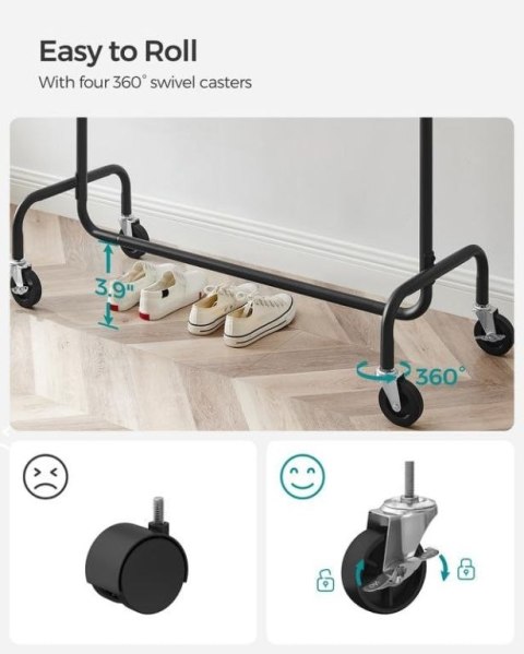 Mobilny wieszak na ubrania, czarny, nośność 130 kg