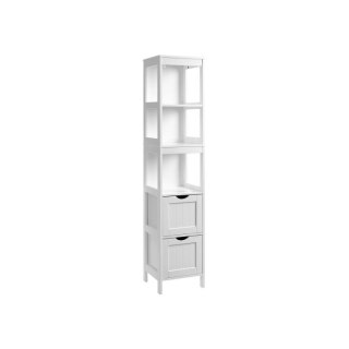 Wysoka biała szafka MDF z szufladami i półkami 141,5 cm