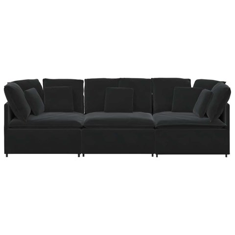 Sofa modułowa z poduszkami aksamitna czerń