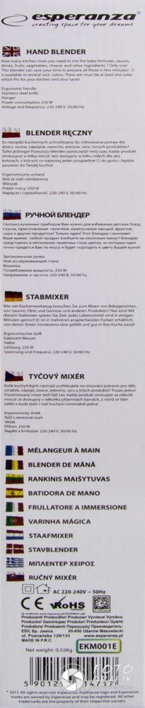 Blender ręczny Esperanza Frappe EKM001E (250W; kolor szary)