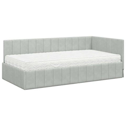Rama Łóżka Narożnego z Materacem 2 pcs Jasnoszary Aksamit
