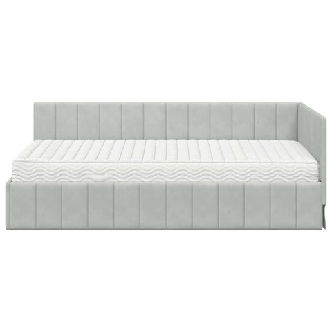 Rama Łóżka Narożnego z Materacem 2 pcs Jasnoszary Aksamit
