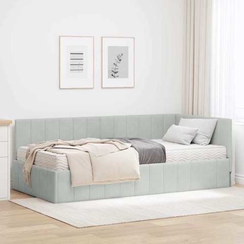 Rama Łóżka Narożnego z Materacem 2 pcs Jasnoszary Aksamit