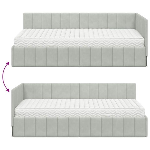 Rama Łóżka Narożnego z Materacem 2 pcs Jasnoszary Aksamit