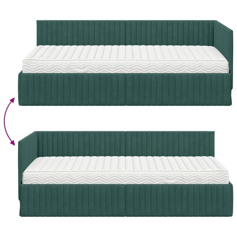 Rama Łóżka Narożnego z Materacem 2 pcs Zielony Aksamit