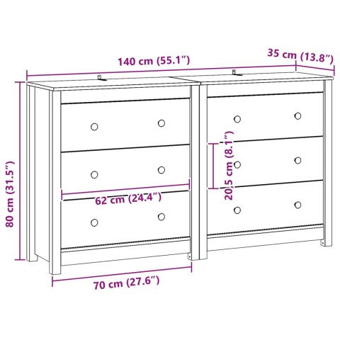 Bufet 2 pcs Woskowy Brąz 140 x 35 x 80 cm Lite drewno sosnowe