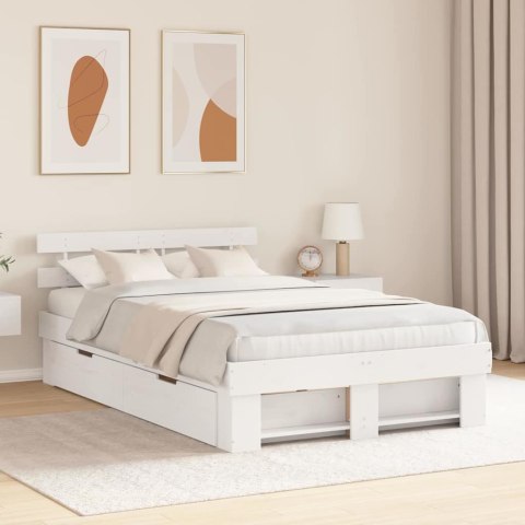 Ramka łóżka Z zagłówkiem Biały 140 x 190 cm Lite drewno sosnowe