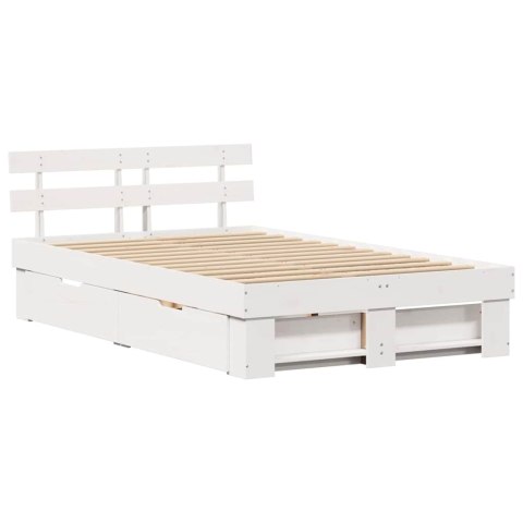 Ramka łóżka Z zagłówkiem Biały 140 x 190 cm Lite drewno sosnowe
