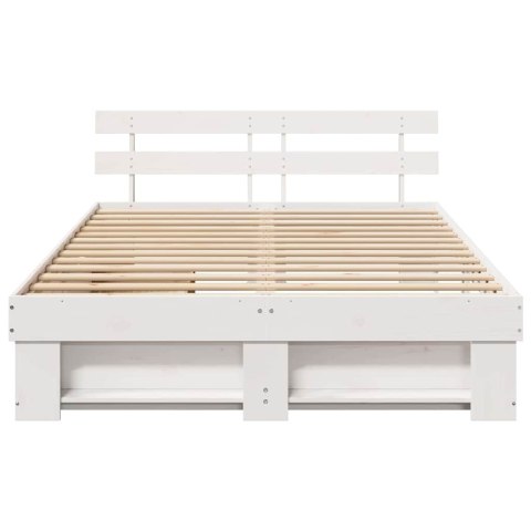 Ramka łóżka Z zagłówkiem Biały 160 x 200 cm Lite drewno sosnowe