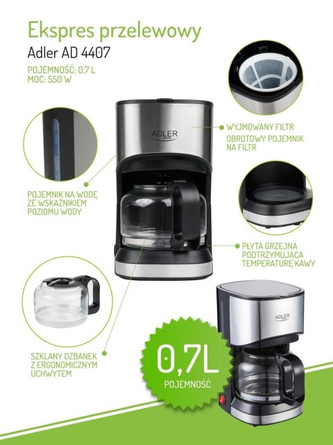 Ekspres przelewowy Adler AD 4407 (550W; kolor czarny)