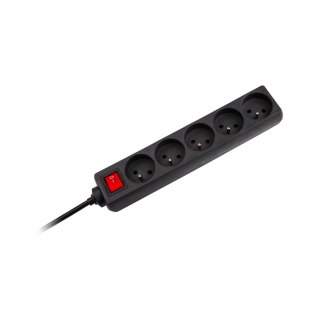 Przedłużacz 5 gniazd 5m typu francuskiego z przełącznikiem (3x1,5mm) Rebel czarny