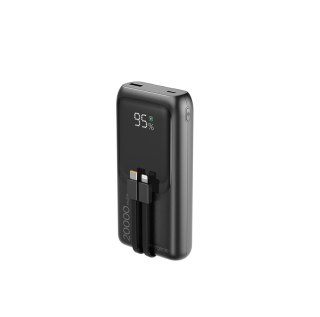 GEMBIRD POWERBANK O POJEMNOŚCI 20000MAH, SZYBKIE ŁADOWANIE 20W, WYŚWIETLACZ LCD, ZINTEGROWANE KABLE KOLOR CZARNY