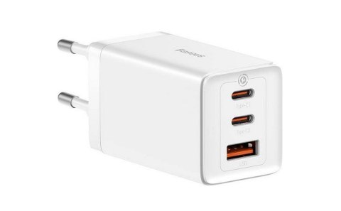 Szybka ładowarka sieciowa GaN 2xUSB C 1xUSB 65W Baseus GaN5 Pro + kabel USB C - USB C 100W - biała
