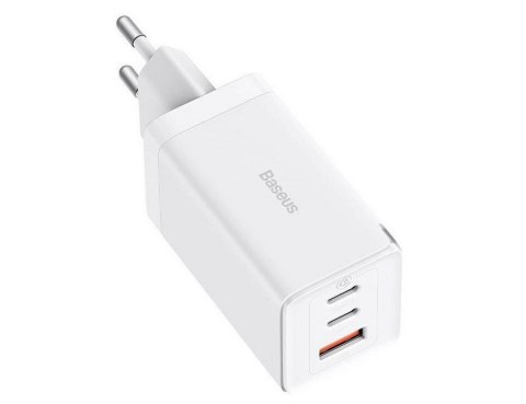 Szybka ładowarka sieciowa GaN 2xUSB C 1xUSB 65W Baseus GaN5 Pro + kabel USB C - USB C 100W - biała