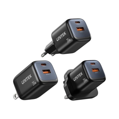 UNITEK ŁADOWARKA SIECIOWA 2X GAN USB-C & USB-A 20W CZARNA