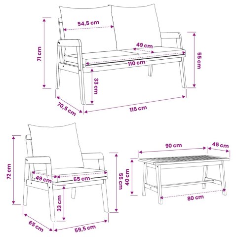 Zestaw bistro z poduszką 4 pcs Brązowy Lite Drewno Akacji