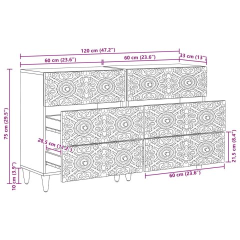 Bufet 2 pcs Brązowy 60 x 33,5 x 75 cm Drewno z mango