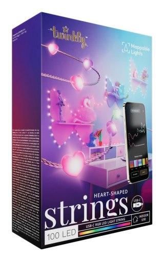 Twinkly Candies - 200 Lampki w kształcie serc RGB LEDs, zielony przewód, USB-C (OUTLET)