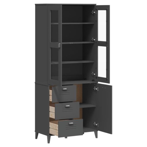 Kredens VIKEN, antracytowy, 80x40x190 cm, lite drewno sosnowe