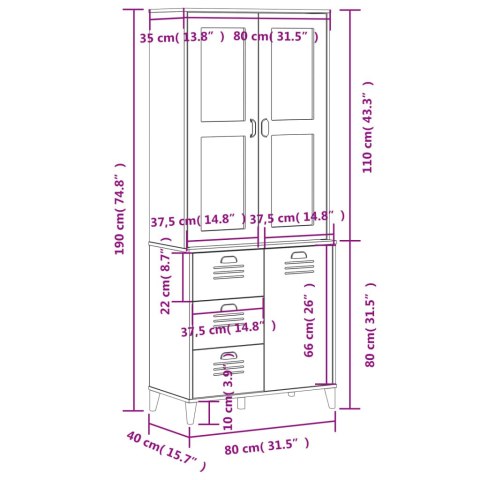 Kredens VIKEN, antracytowy, 80x40x190 cm, lite drewno sosnowe