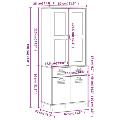Kredens VIKEN, antracytowy, 80x40x190 cm, lite drewno sosnowe