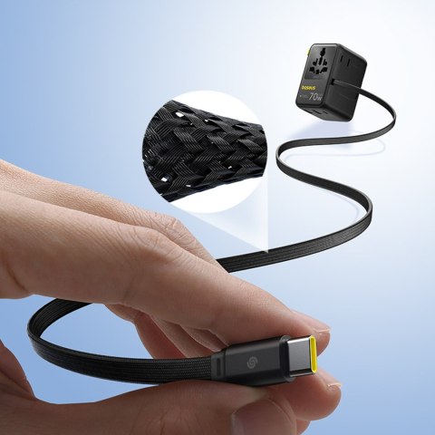 Adapter podróżny 6w1 ze zwijanym kablem USB-C 70W - czarny