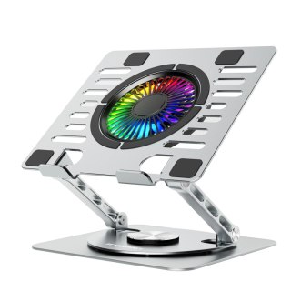 Podstawka chłodząca z obrotem 360 pod laptop tablet RGB - srebrna