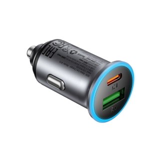 Ładowarka samochodowa USB-A USB-C 65W - szara