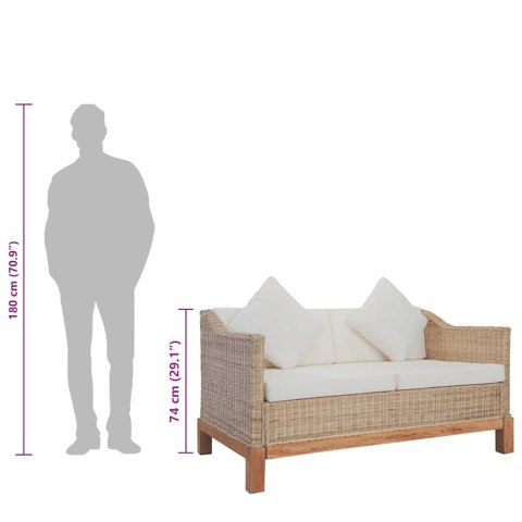 2-osobowa sofa z poduszkami, naturalny rattan