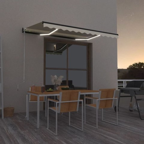 Ręcznie zwijana markiza z LED, 400 x 300 cm, kremowa