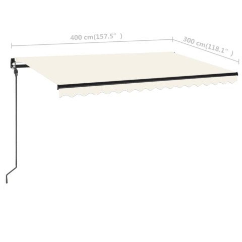 Ręcznie zwijana markiza z LED, 400 x 300 cm, kremowa